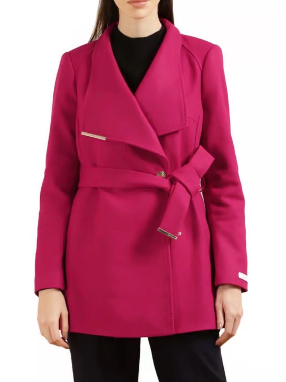Ted Baker London Rosess Fuchsia Wool Cashmere Wrap Coat Size 2